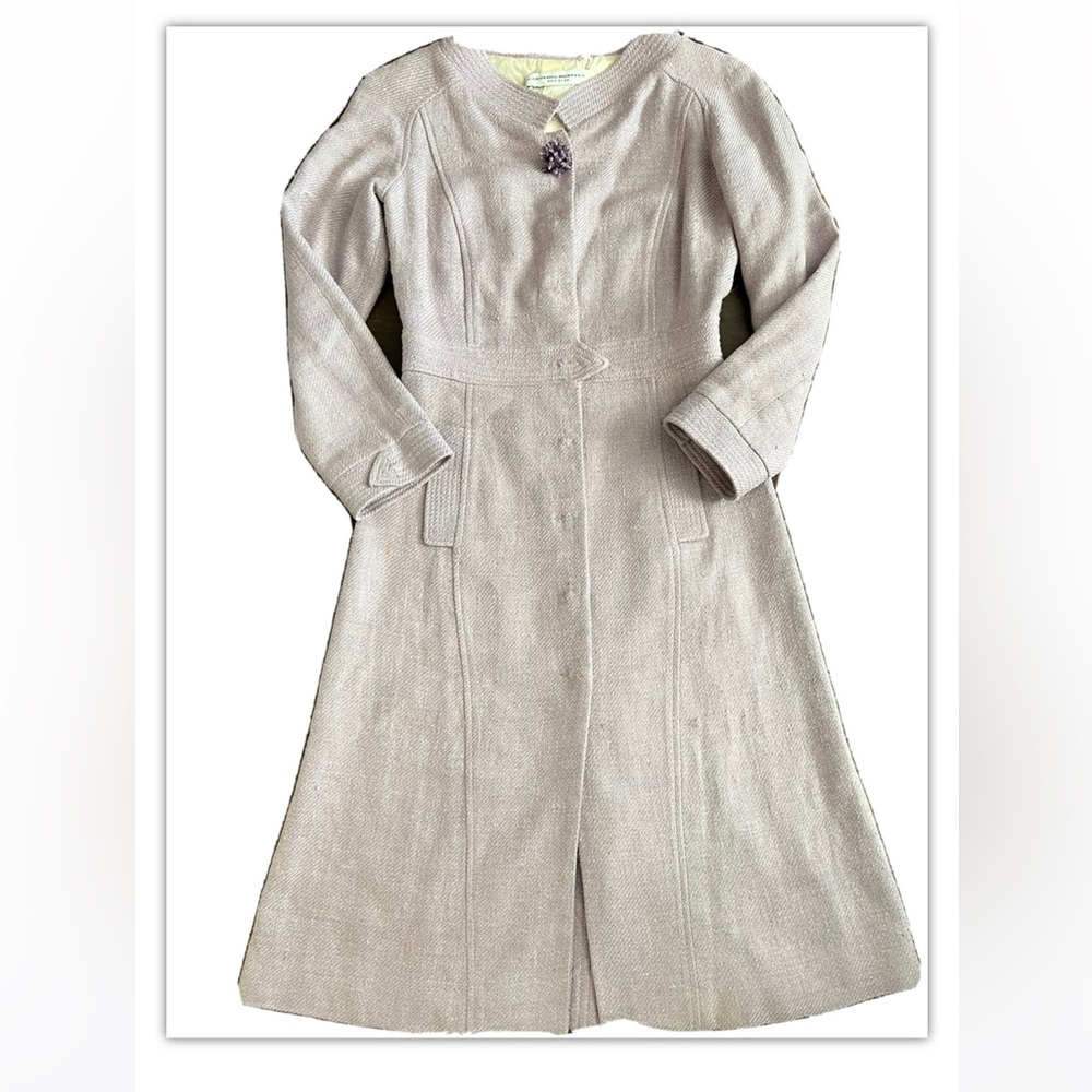 Carolina Herrera coat dress Sz 34 Xs Lavender With Crystals Vtg Raw Silk - Picture 3 of 12